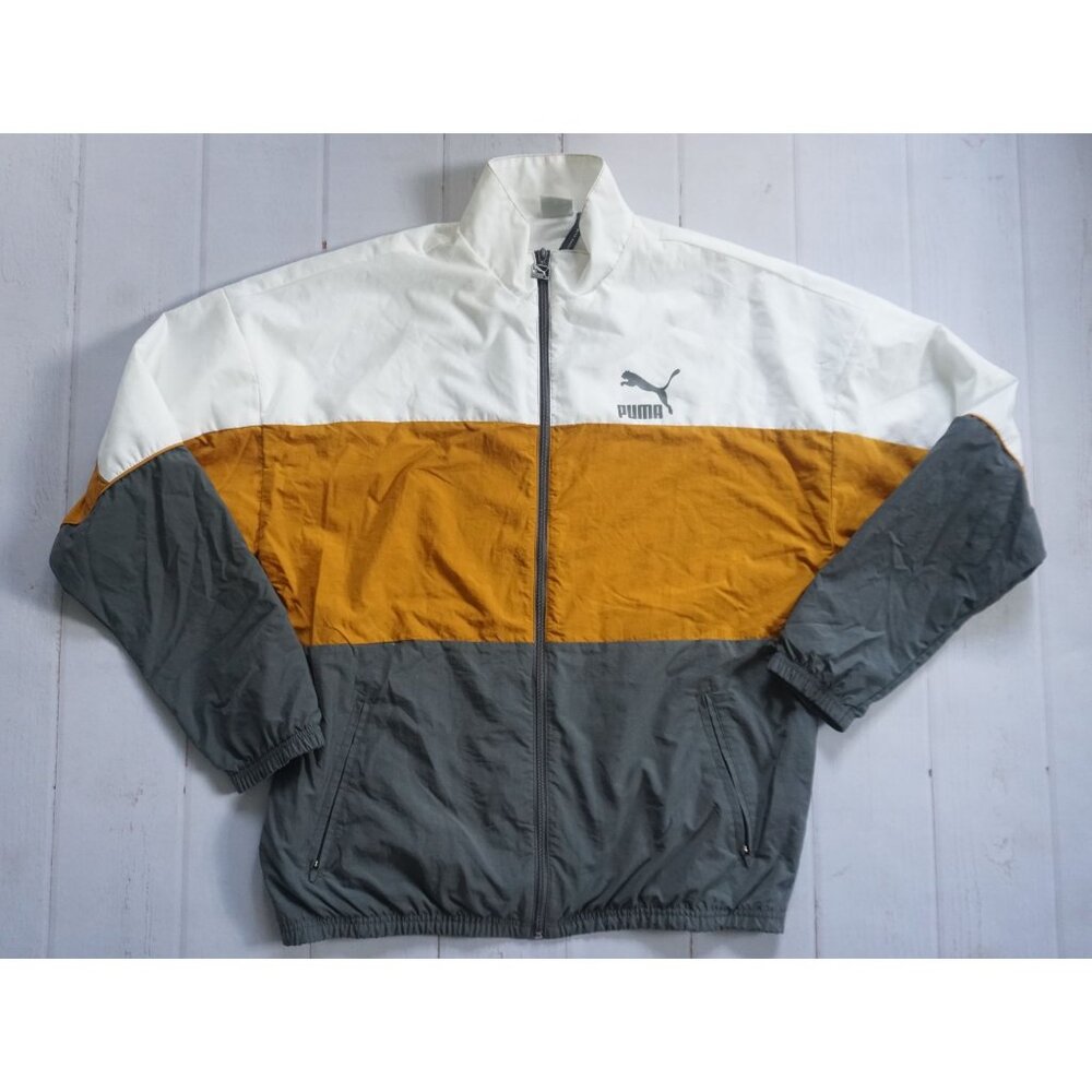 Puma Mens Gray & Yellow Colorblock Track Jacket – Size L - Picture 2 of 8